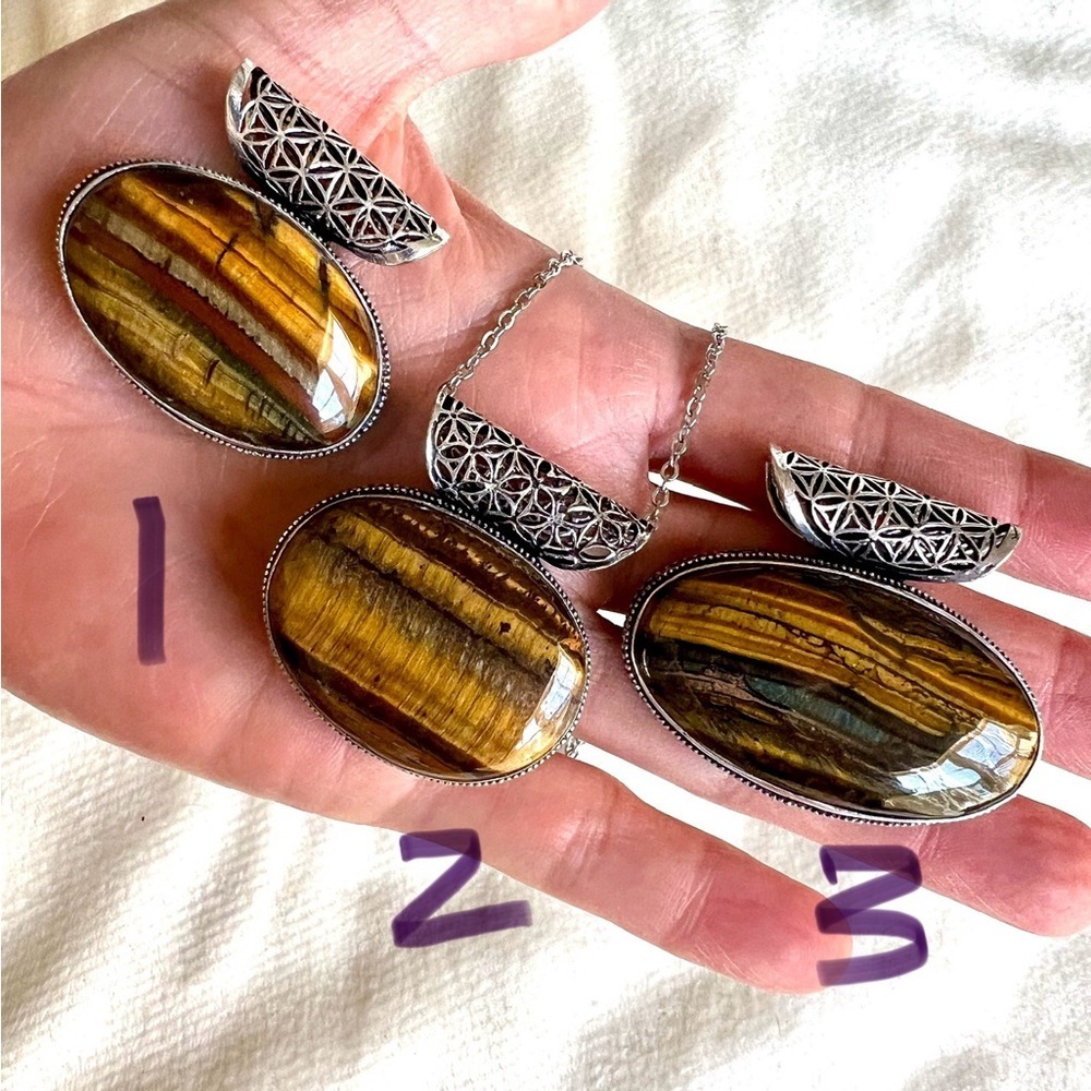925 You Choose! Sacred Geometry TIGERS EYE Necklace Pendant - Picture 2 of 9